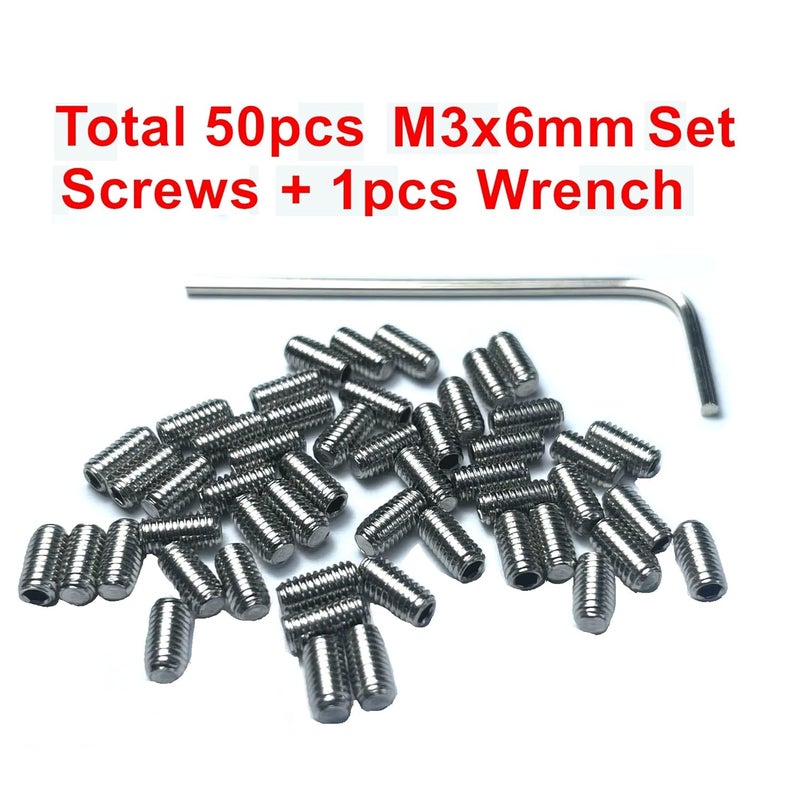 ZDingTech 50pcs M3 x 6mm 304 Stainless Steel Guitar Bridge Saddle Height Adjustment Screws for Fender Stratocaster Telecaster with 1.5mm Wrench,Set Grub Screws Hex Allen Head Socket Set Screws Bolts - Image 2